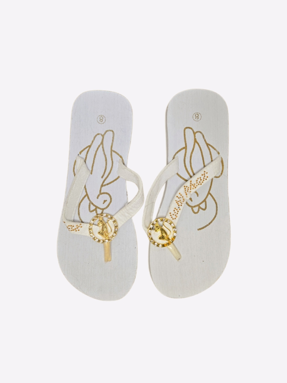 Y2k White Flip Flop Sandals with Gold Accent!